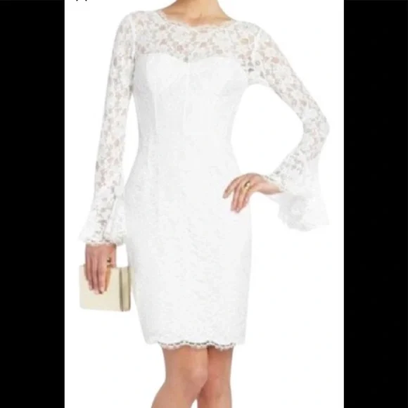 BCBGMaxAzria | Dresses | Bcbgmaxazria White Lace Sleeved Cocktail Dress  Size 4 S | Poshmark